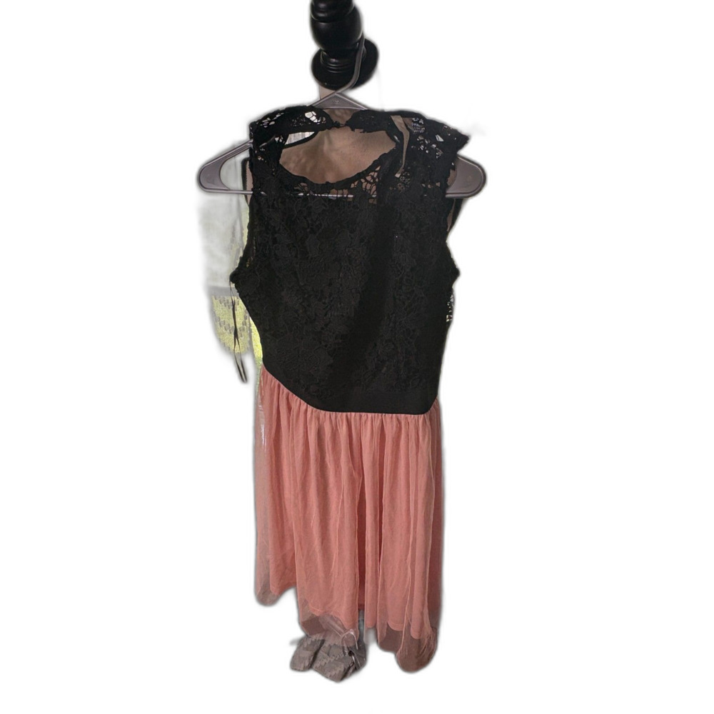 Lauren Conrad Black Lace Pink Tulle Fit Flare Dress Medium